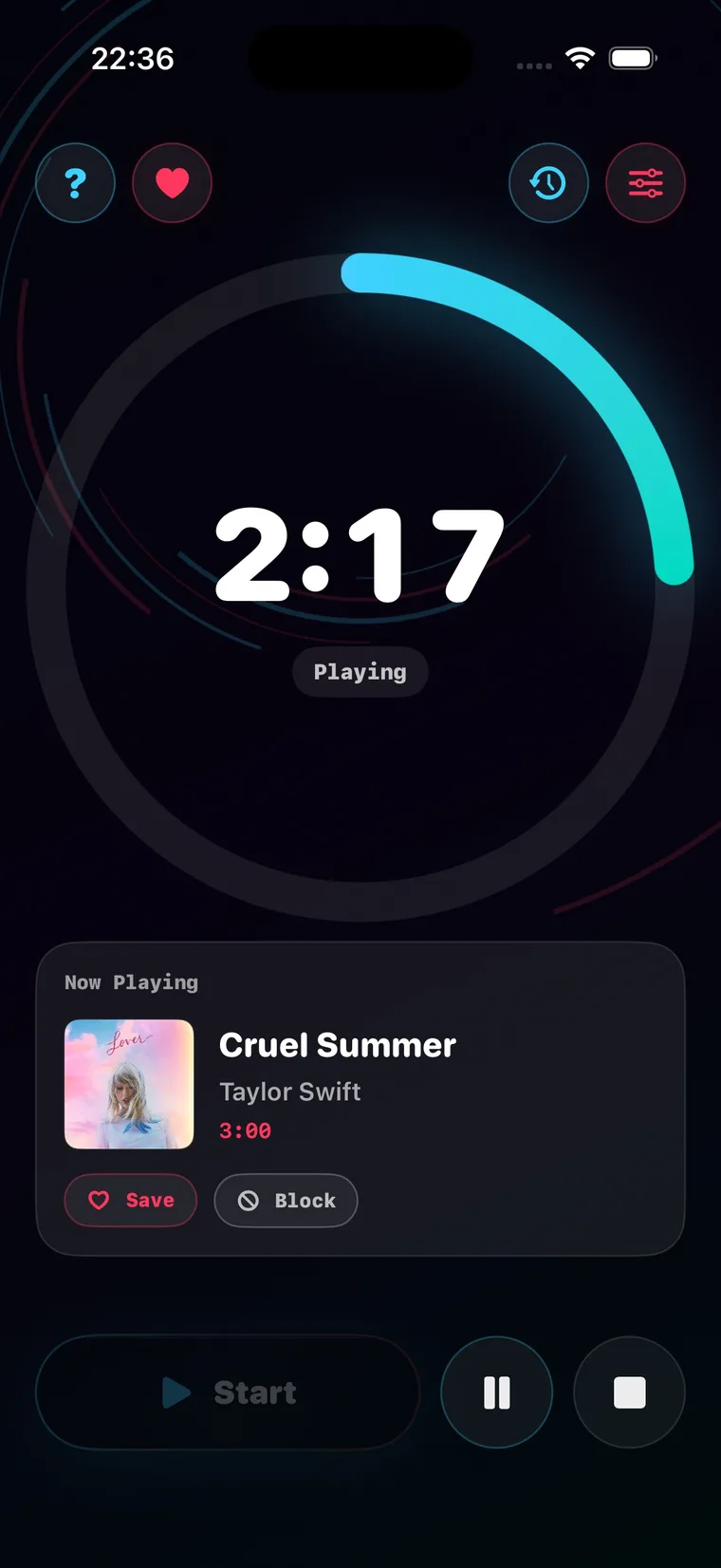 Music Timer playing a song that matches the selected duration